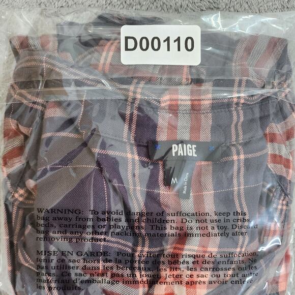 PAIGE Top Womens M Red Gray Clemence Plaid Long Sleeve Viscose Oversized Light - Picture 8 of 8